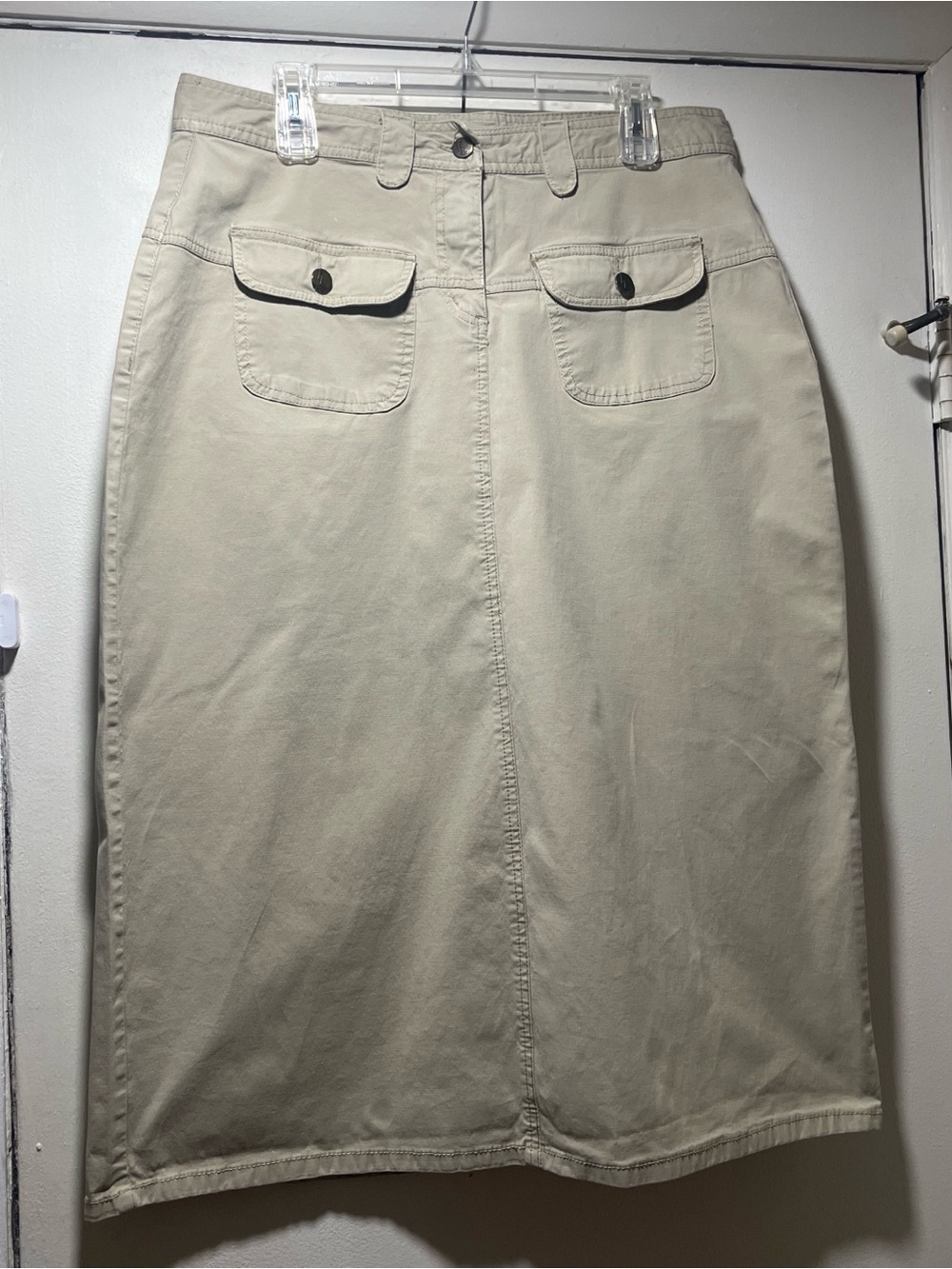 High-Waist Utility Midi Skirt in Light Beige